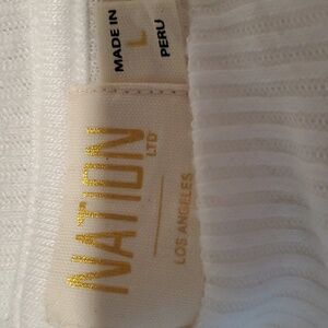 Nation Ltd Ida White Ribbed-weave Mock Neck Tee, Sz L